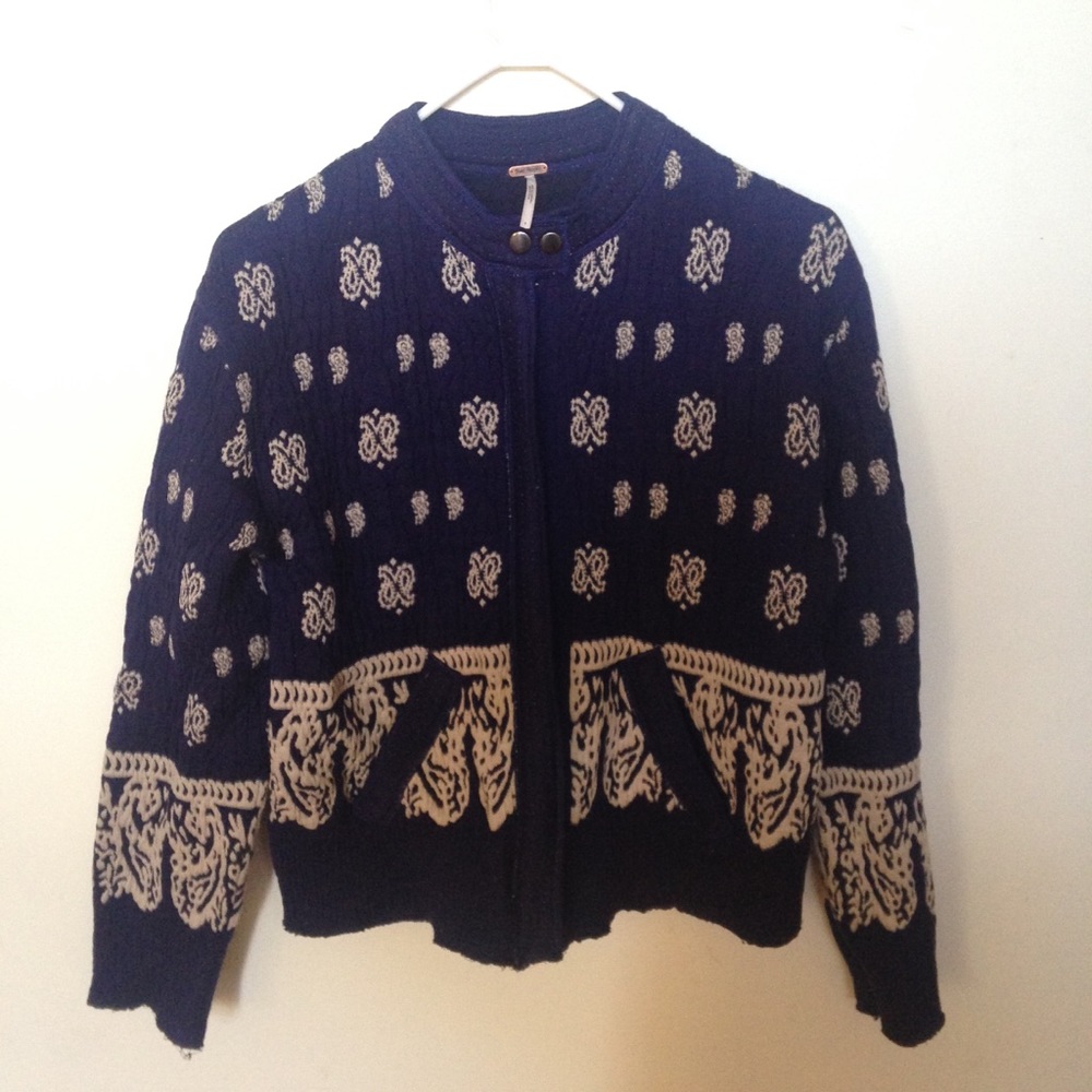 Navy Free People Embroidered Jacket NWOT